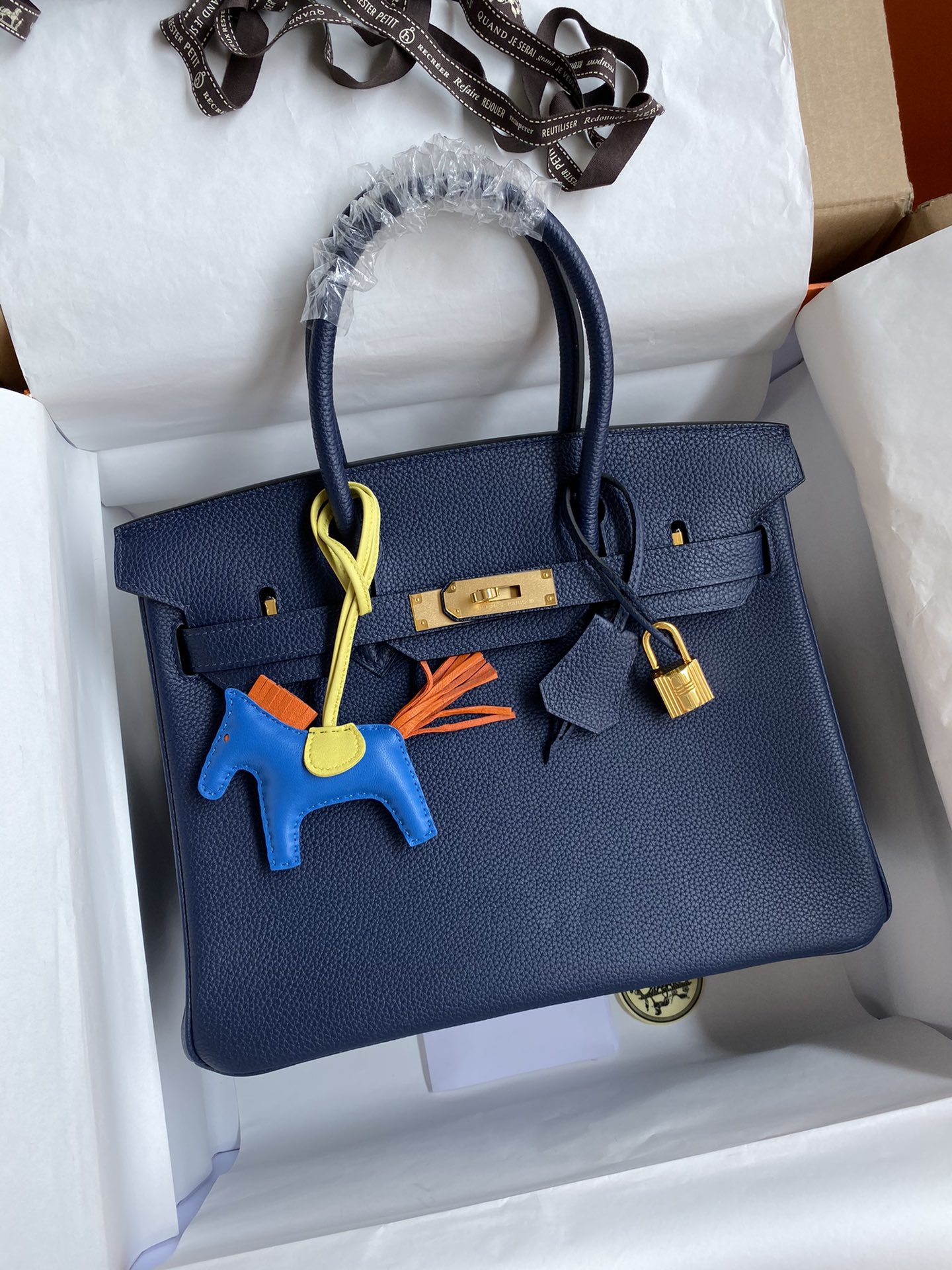 Hermes Birkin 25CM Togo Leather Handbag Dark Blue